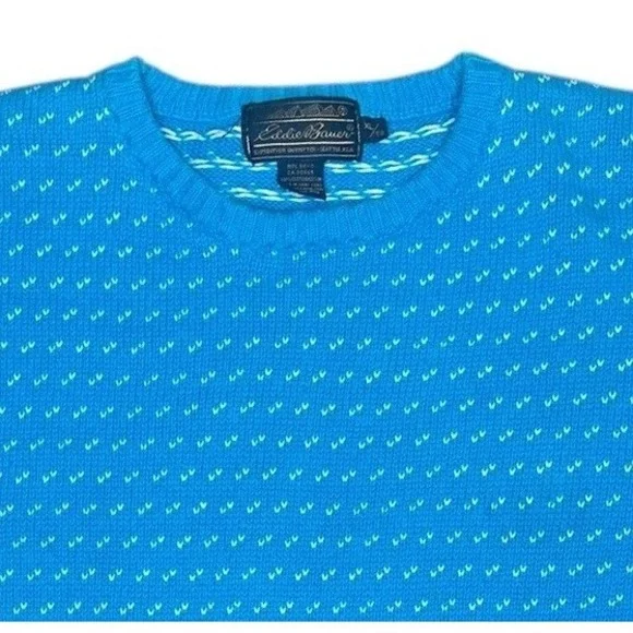 Vtg Eddie Bauer Men XL Sweater Cotton Knit Crew Neck Blue USA Classic Preppy - Picture 2 of 6